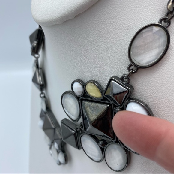 Gun Metal Tone Pyramid Abstract Multi Faceted Statement Necklace - Picture 4 of 11